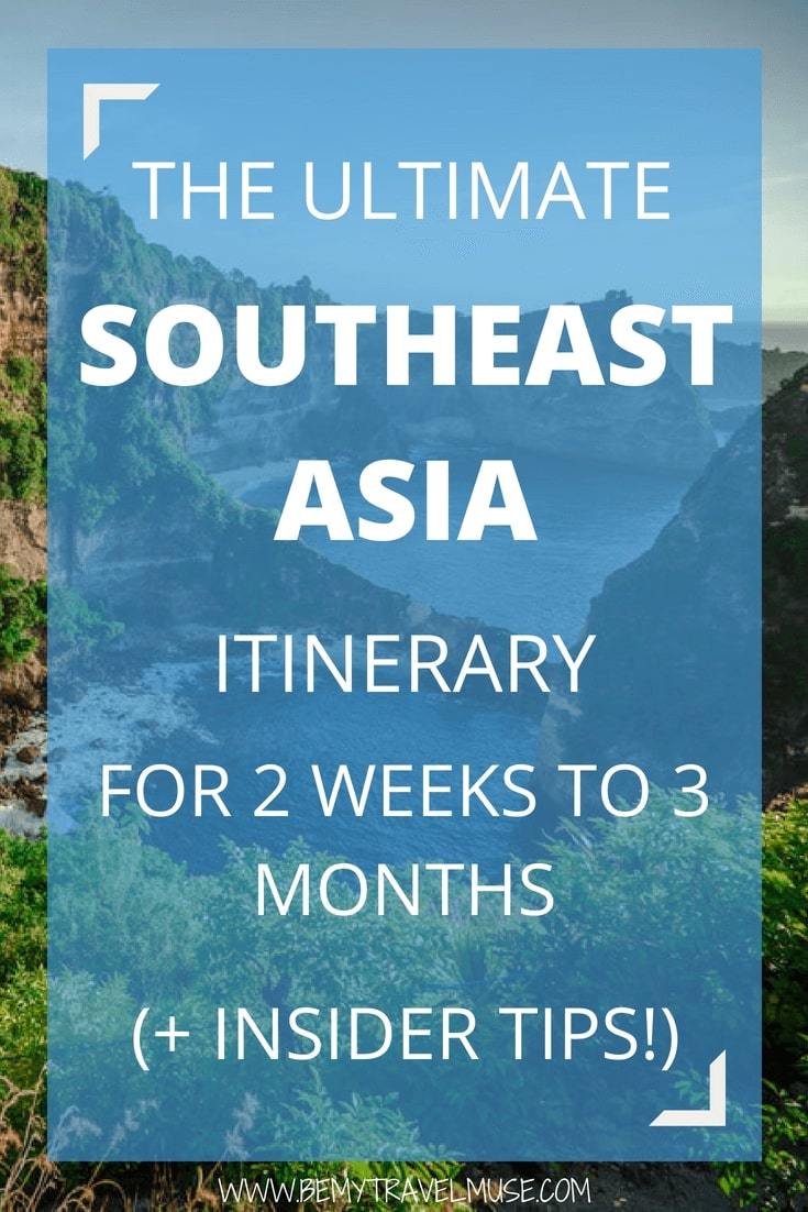 After spending 2 years in Southeast Asia, I've worked out an itinerary for 2 weeks, 1 month, or 3 months traveling in Southeast Asia for you, with many off the beaten path spots and insider tips. Food, culture, beach, mountains, cities, everything Southeast Asia has to offer is included in the itineraries. Check it out! #SoutheastAsia