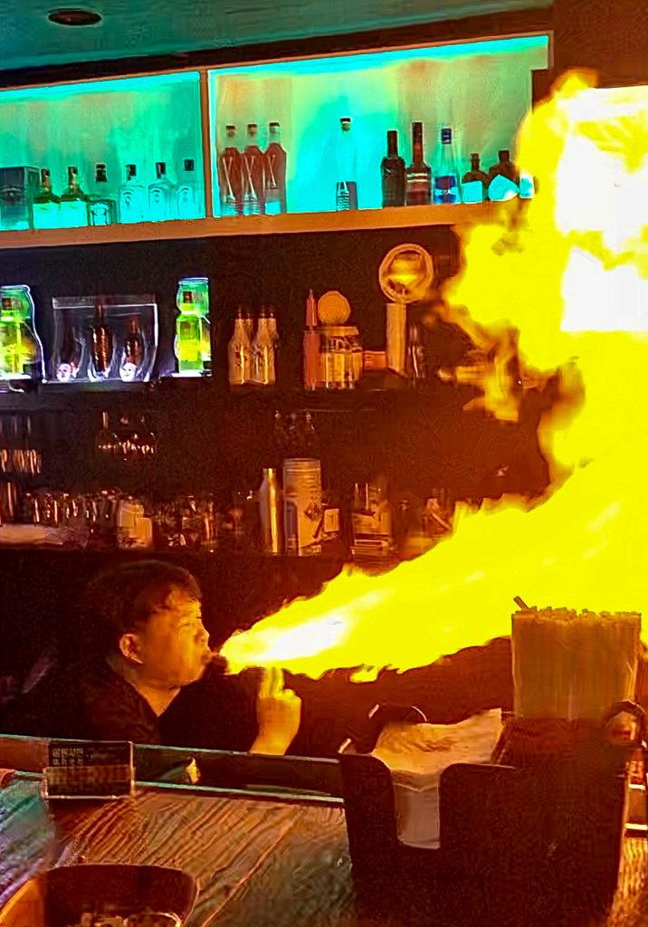Bartender in South Korea performing a fire show